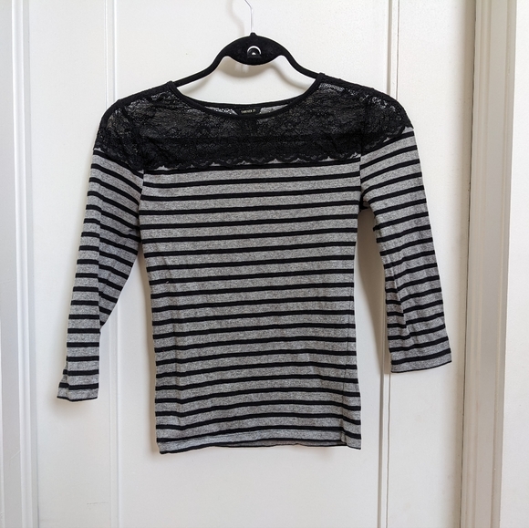 F21 3/4 Sleeve Shirt with Lace Shoulders - Picture 2 of 5